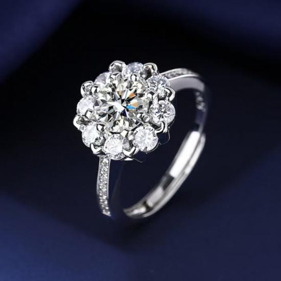 Korean-style new sunflower micro-inlaid full-diamond women's ring with adjustable design3Moissanite of the same style