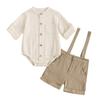 Baby Boys Summer Shorts Sets Short Sleeve Button Up Romper and Suspender Shorts Sets