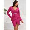 Women's Long Sleeve Sexy V-neck Slit Dress Elegant Temperament Package Hip Dress