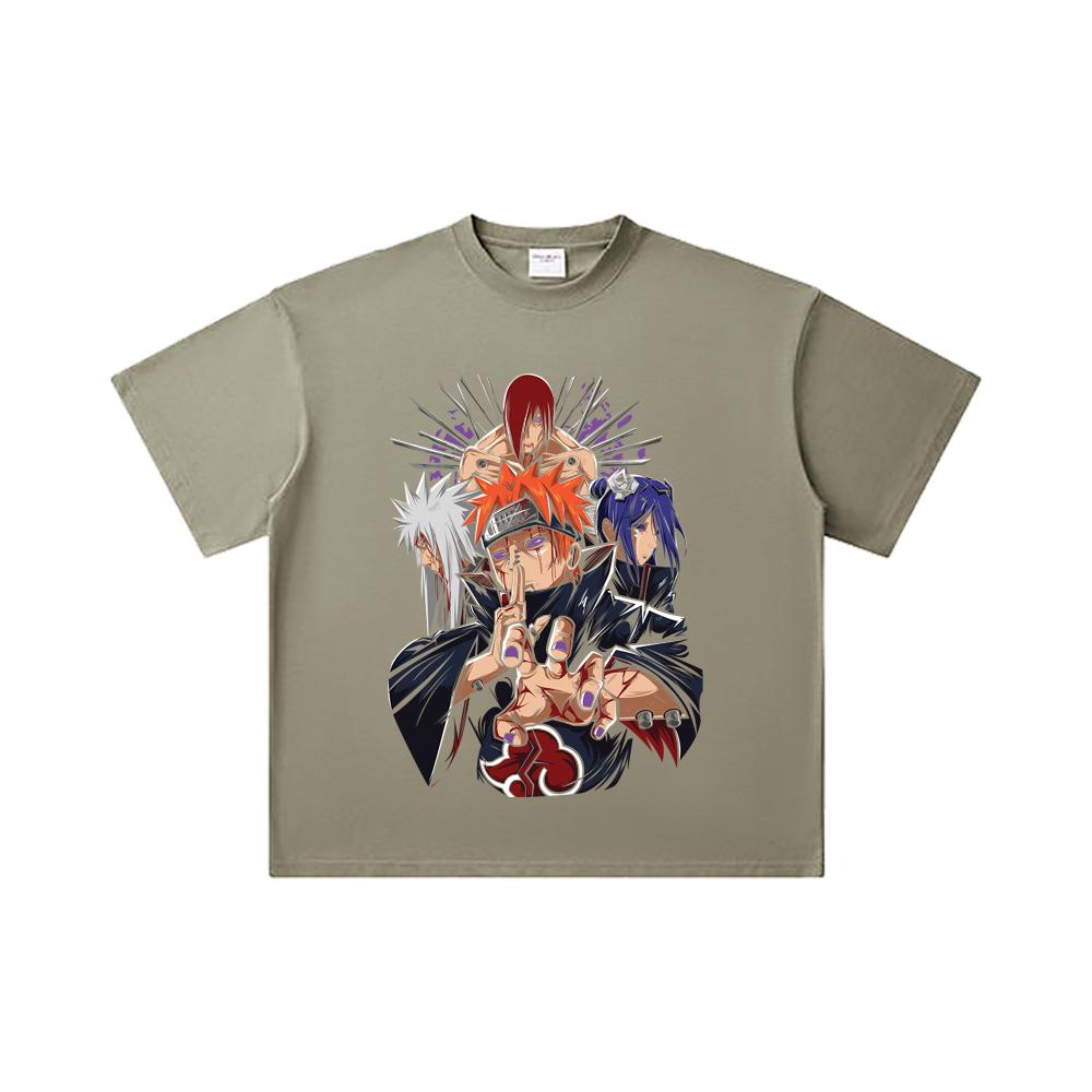 Хлопковая футболка унисекс Naruto V10 с принтом Пейна, плотность 260 г/м², двойная пряжа, 32 нити, 100% хлопок