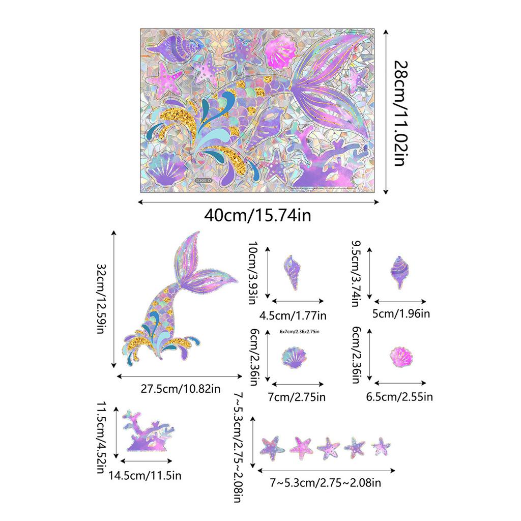 Rainbow Daisy Dandelion Lotus Mermaid Sunshine Colorful Double Sided Static Sticker Glass Window Sticker Xc