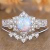 New Natural Opal Ring Fashionable, niche, exquisite design pair of rings with silver floral design for women