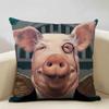 Animal Oil Painting Cushion Cover Home Sofa Decoration Pillow Case Cute Pig Pattern Pillowcase 45x45cm Linen Living Room Decor