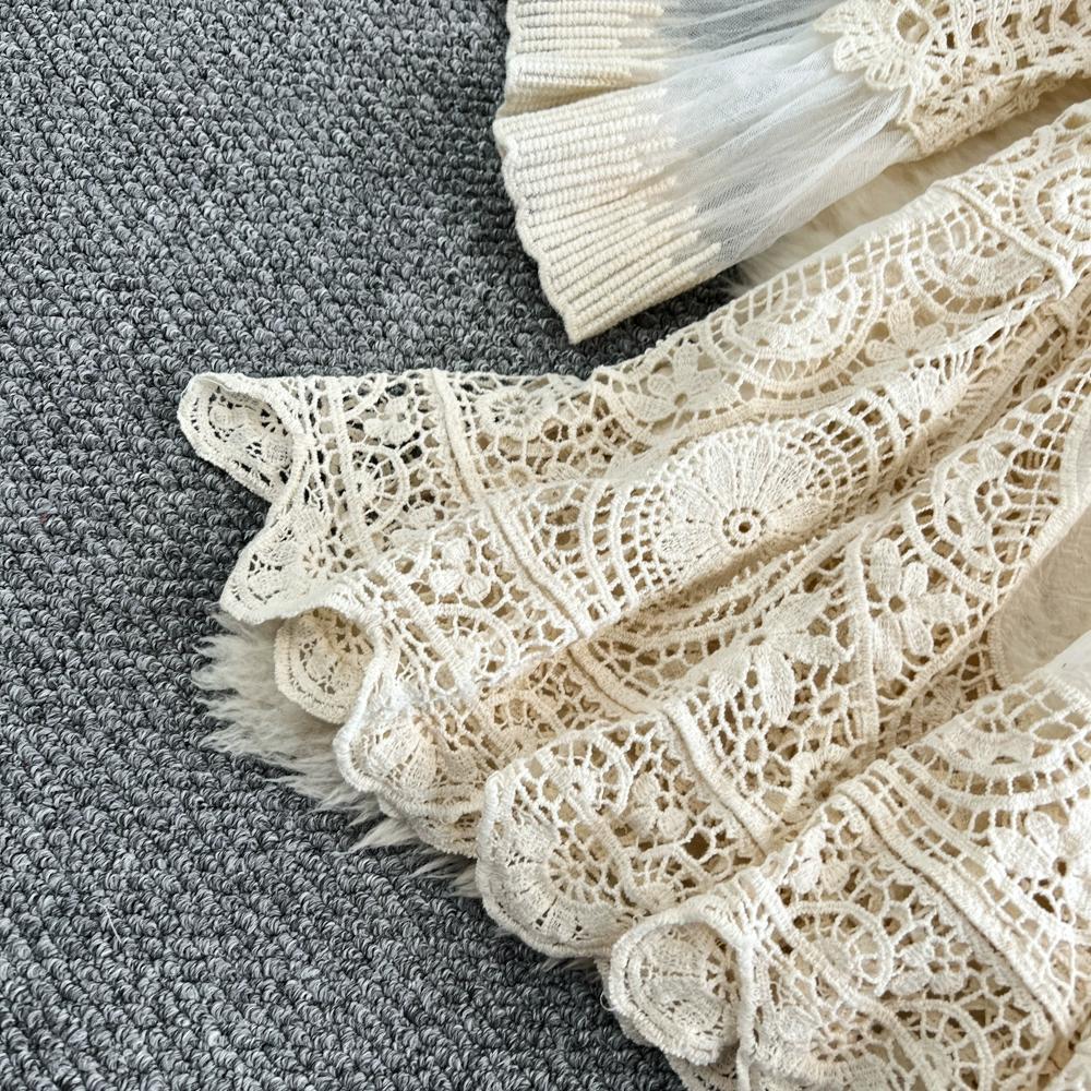 Dimanaf 2025 Новое летнее женское длинное трикотажное платье с рукавами, модные кружевные платья, повседневные свободные