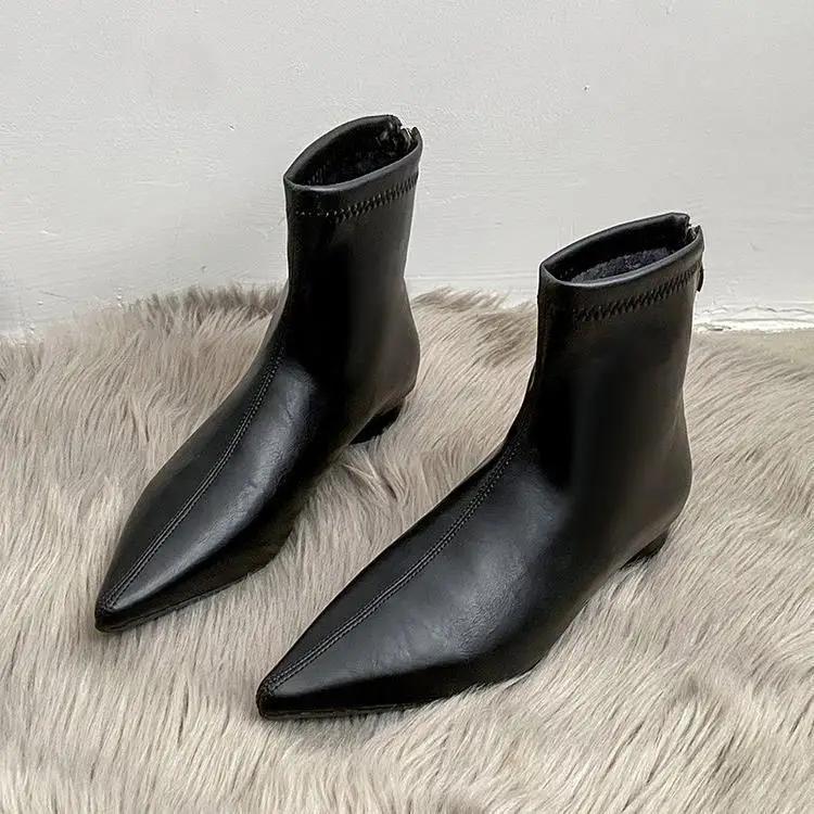 Модные модные сексуальные заостренные кожаные женские ботильоны дизайнерские осенне-зимние большие размеры 35-43 ботинки на платформе обувь для женщин
