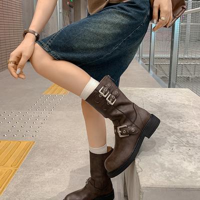 Короткие ботинки женские сапоги осень и зима новые пряжки локомотив сапоги рыцарские сапоги толстая подошва увеличивающая рост сапоги Мартин сапоги ковбойские сапоги в стиле вестерн