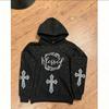 Y2K dark black starry sky print hooded loose sweatshirt cross print high street pullover hoodie jacket