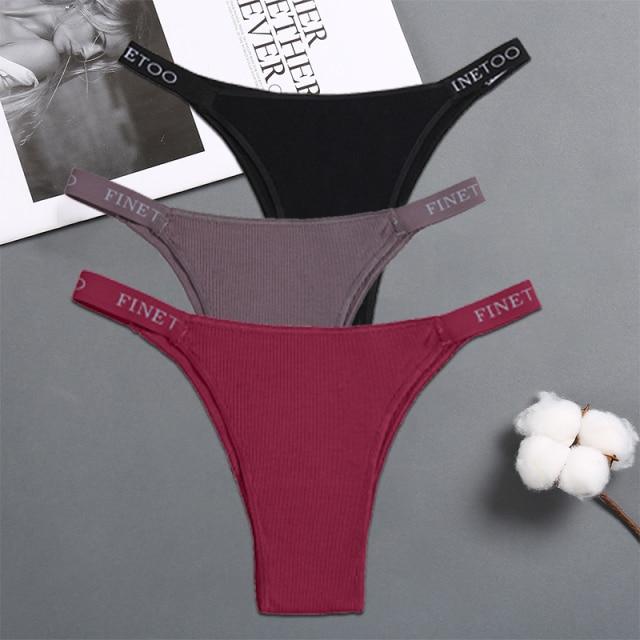 FINETOO 3PCS/Set Women's Lingerie Panties Cotton Gstring Female Underpants Sexy Letter Panties Thong Pantys Underwear Intimates
