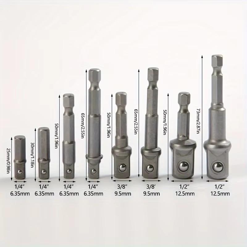8pc Electric Screw Black 1/2 Hexagonal Handle Adapter 3/8 Square Head 1/4 Extension Rod Tool Sleeve Accessory Set
