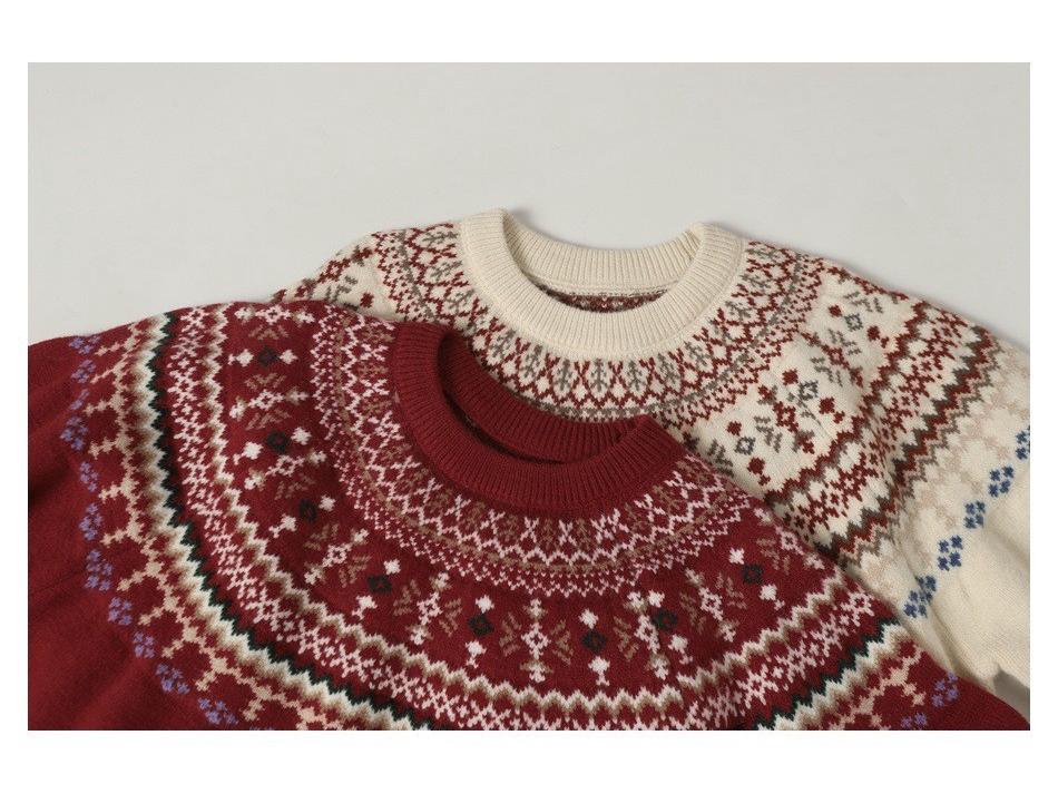Ретро свитер Fair Isle унисекс - Свободный крой Осень Зима Вязаный