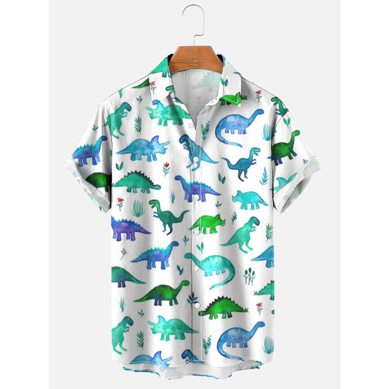 Модные летние рубашки с принтом черепахи Гавайские рубашки на пуговицах Мужские летние пляжные рубашки с коротким рукавом Повседневные мужские рубашки с лацканами