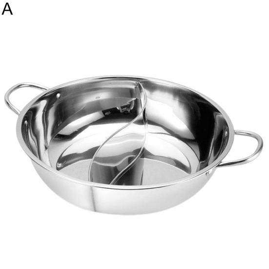 1 Set 30cm Double-Flavoured Pot with Lid Binaural Anti-scalding Stainless Steel Induction Cooker Compatible Single-layer Thicken Soup Hot Pot