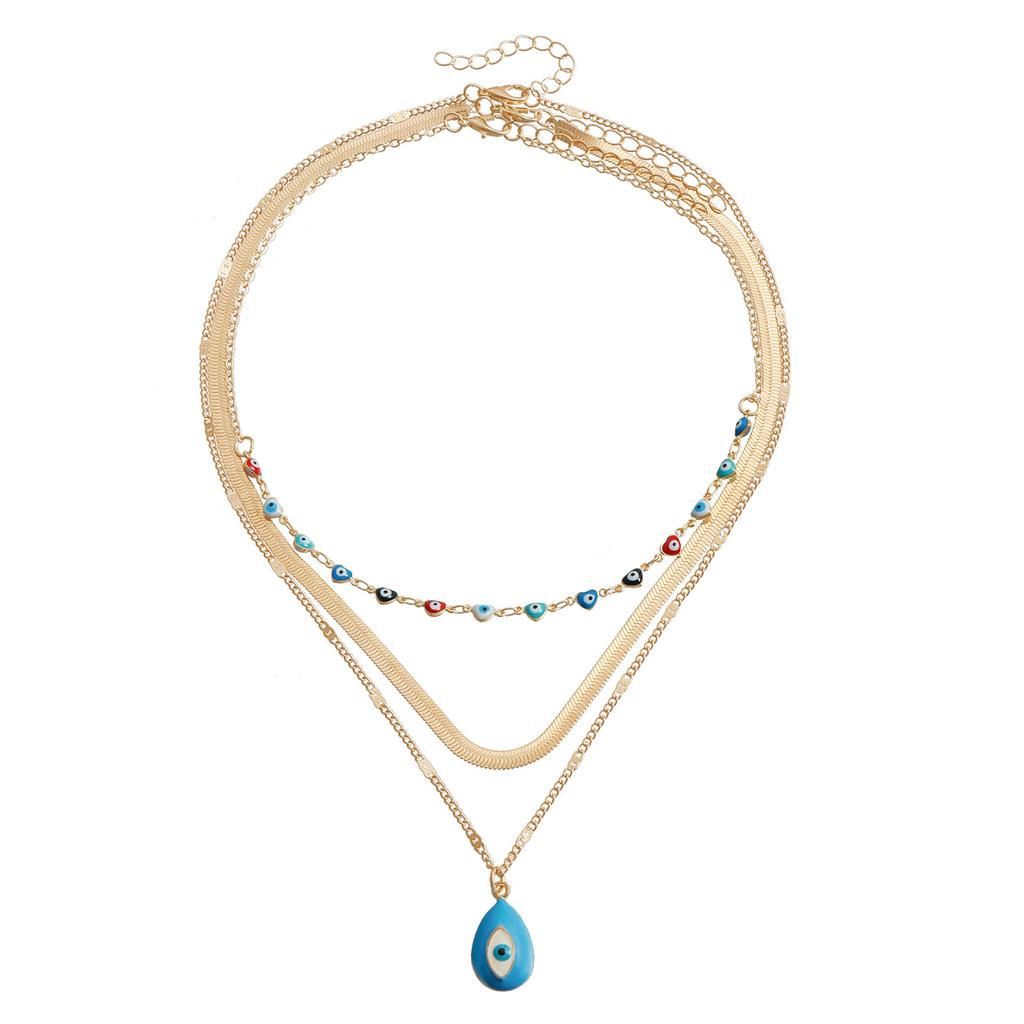 Украшенное ретро-цветным капающим маслом ожерельем в виде змеи в виде глаза дьявола на ключице, тонкой цепочкой в гавайском стиле, многослойное ожерелье