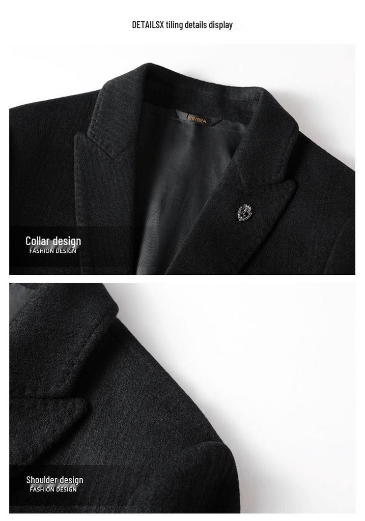 Мужской двусторонний длинный шерстяной тренчкот – Молодежный однотонный, Business Casual, Утепленный, Теплый.