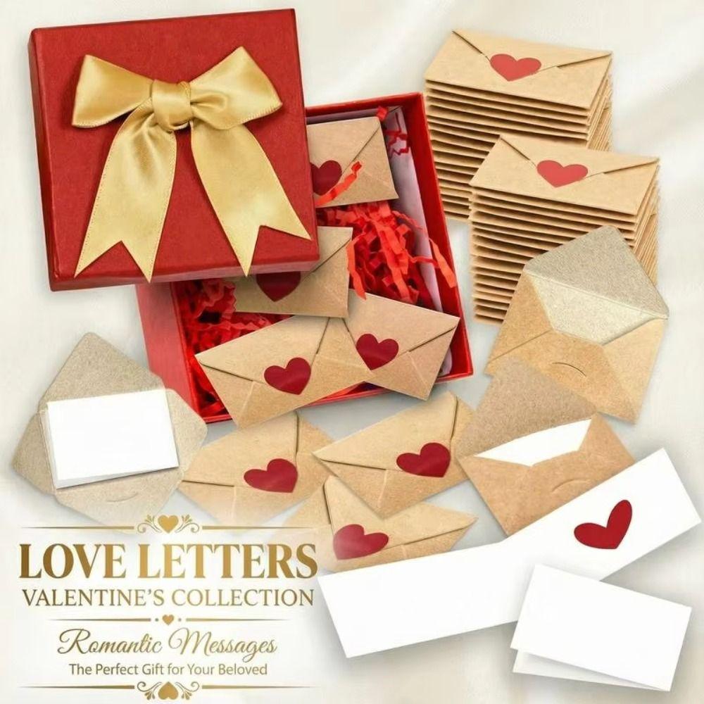 30/60Pcs Heart Stickers Love Letters Envelope Set Blank Mini Cards Mini Cards Set  Valentine's Day