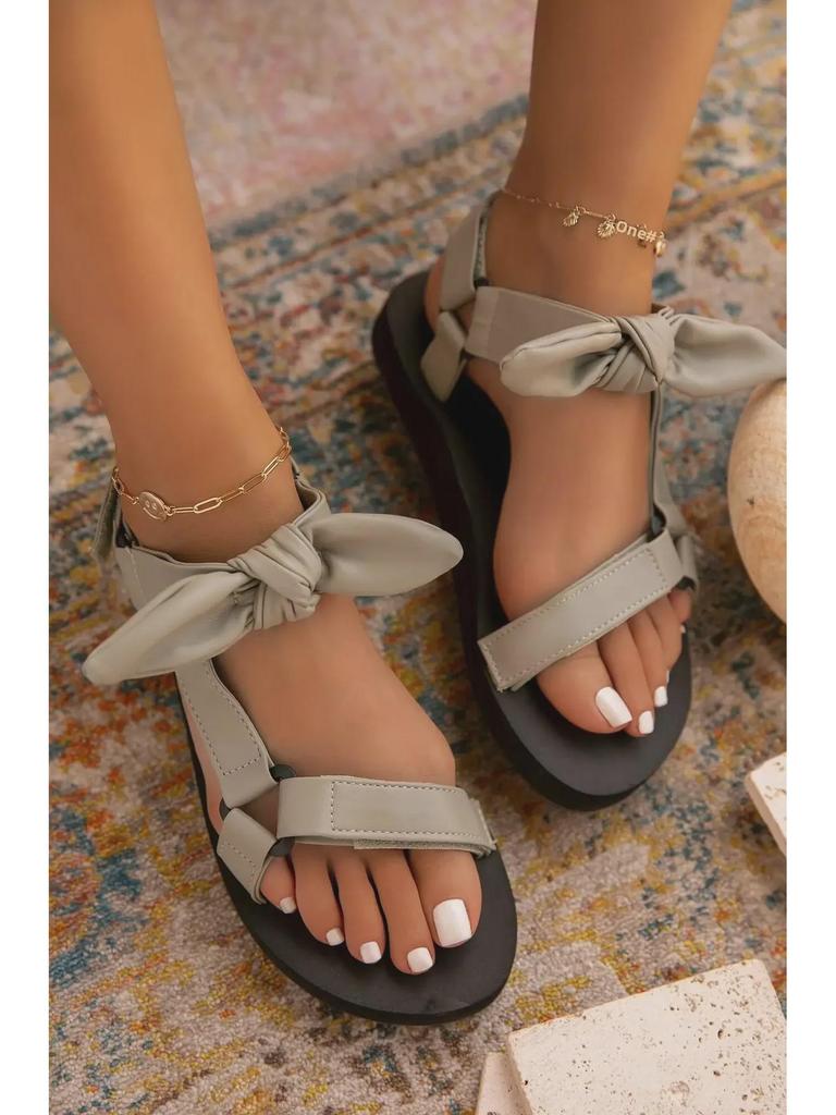 Женские сандалии на плоской подошве с бантом в клетку из Европы и Америки - Коллекция Лето 2021, Доступны большие размеры