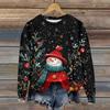 Ladies' Christmas Printed Long Sleeved Round Neck Hoodie Loose Top