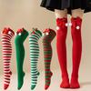 Women Socks New Year Gift Striped Christmas Decorations High Socks Cotton Long Stockings Girls Striped Knee Socks