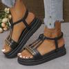 Модные женские босоножки на платформе со стразами, лето 2025 г., толстая подошва, нескользящая пляжная обувь, женские бохо-сандалии с блестящими кристаллами, Mujer