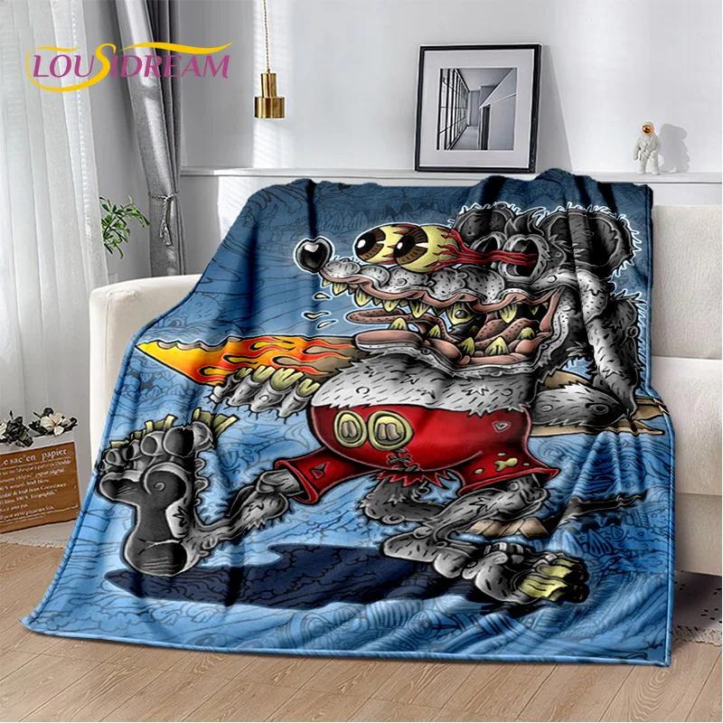 Rf Забавный Rat Fink Мультяшный Мотоцикл Автомобильный Знак Мягкое Пледовое Покрывало Для Дома Спальни Дивана Кровати Пикника Путешествия Офиса