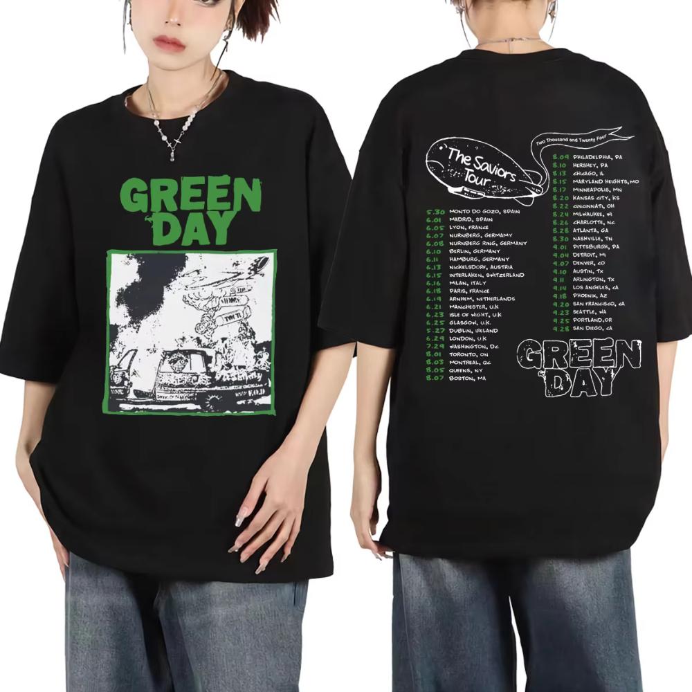 Green Day The Saviors Tour 2026 Графические футболки Мужские Женские Рок Хип-Хоп Футболка с коротким рукавом Модная Повседневная Футболки из чистого хлопка