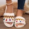 Fashion Fashion Rhinestones Decor Plush Slippers Women 2025 Autumn Winter Soft Warm House Slippers Woman Open Toe Non Slip Indoor Slides