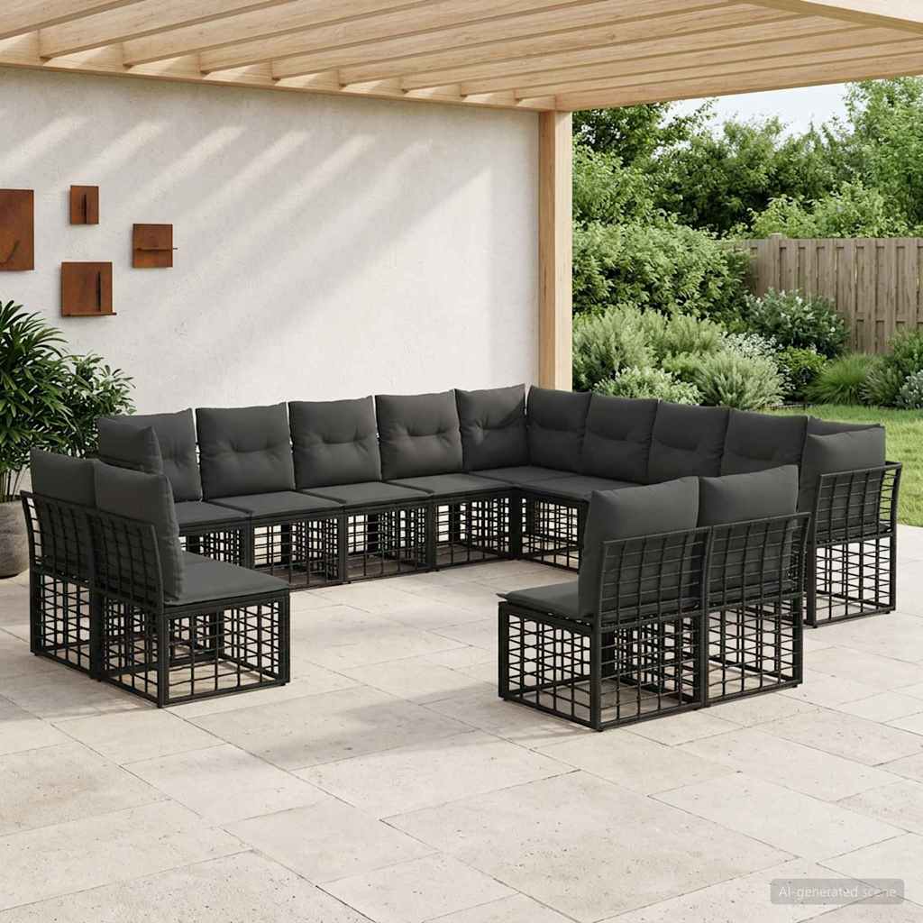 Outdoor Sofa Set Black and Dark Grey Polyester