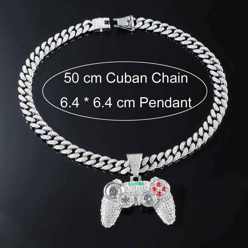 European Hip Hop Alloy Full Diamond Game Machine Pendant Cuban Link Chain Necklace Nightclub Personality Disco Decorative Accessories Decoration