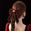 Cloth Bowknot Spring Clip Rhinestone New Year Hairpin Red Velvet Bow Hair Clip  Ponytail Holder
