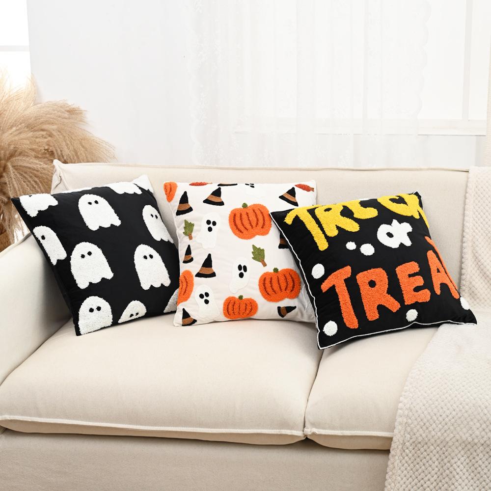 Halloween Pillow Cover, Halloween Embroidery Pillowcase, Family Party Pumpkin Decoration Pillowcase, Cushion Cover