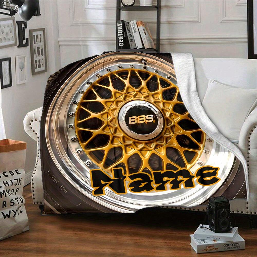 Gold Bbs Wheel Rim Blanket With Customizable Name Soft And Comfortable Shawl Blanket For All Seasons Suitable For Home Travel Camping Office