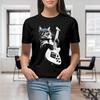 Rock Cat Playing Guitar Funny Guitar Print T Shirt for Women Graphic Shirt Casual Short Sleeved Black Female Tee O-neck T-shirts