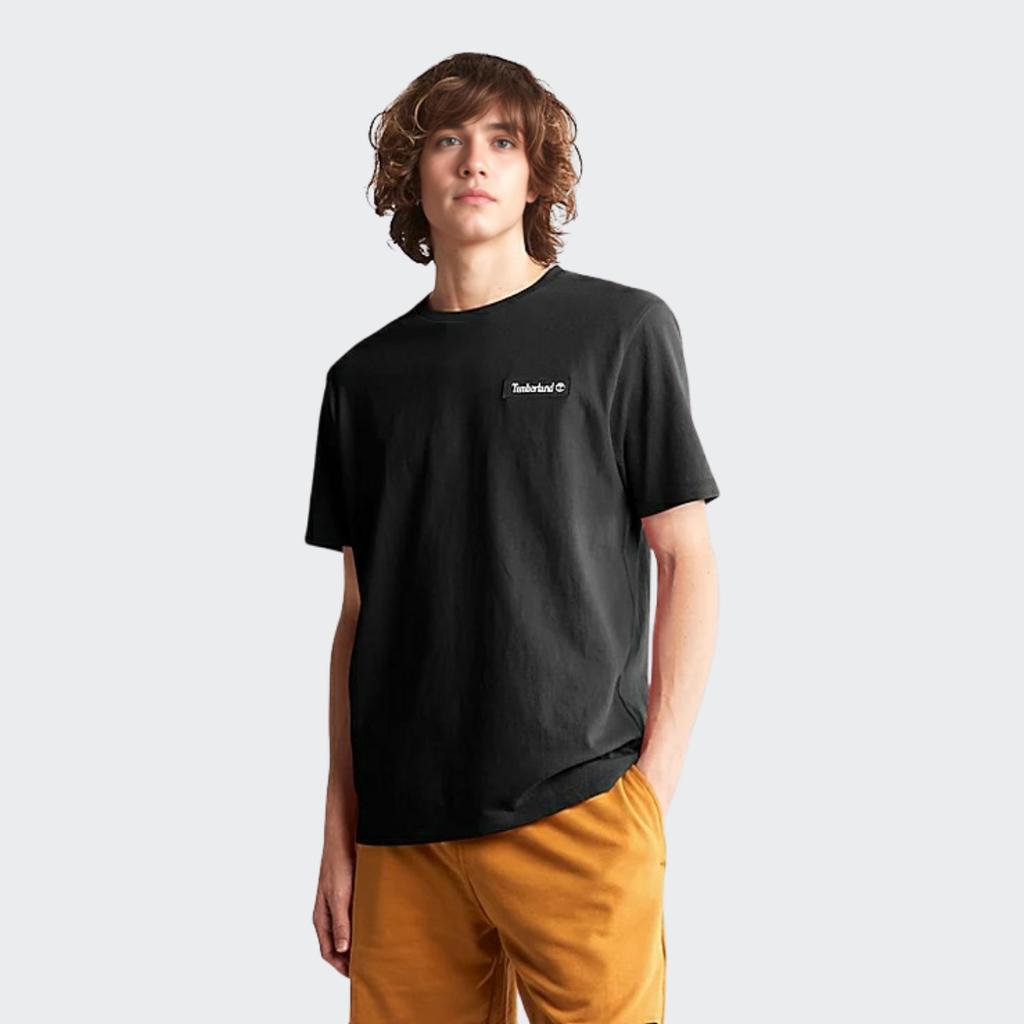 Timberland Вышитый логотип Повседневная футболка унисекс с круглым вырезом и коротким рукавом Черный A26S7-001