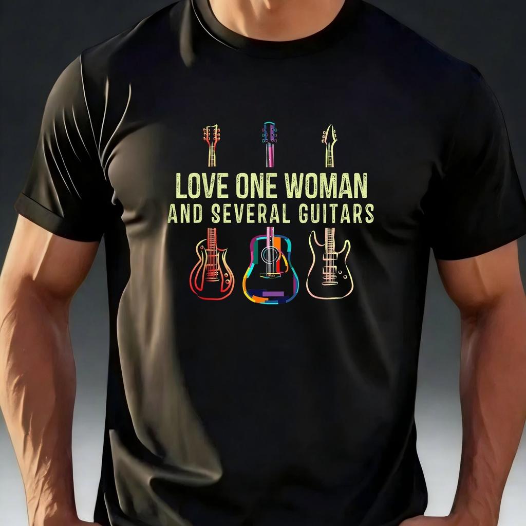 Love One Women And Several Guitars Graphic Tee Cool Gift For Guitarist Unisex Women Casual T-Shirt
