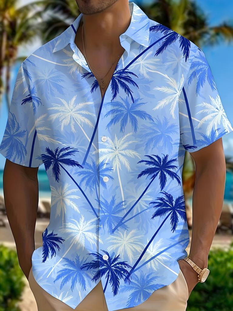 Мужская рубашка с коротким рукавом Blues Coconut Grove, рубашка в гавайском стиле, свободный топ с принтом кокосовых пальм по всей поверхности, подходит для пляжа, отпуска и