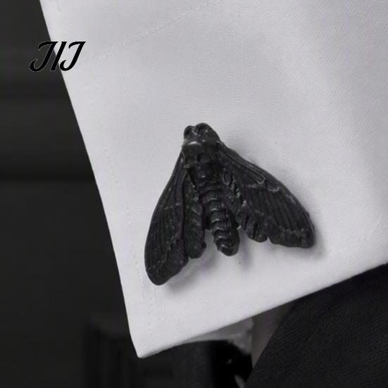 Dark Grunge Style Clothing Hardware Vintage Moth Button Covers, Gothic Skull Snap on Shirt Non Sew Covers for Cuffs Metal Cufflinks Accessories Collar