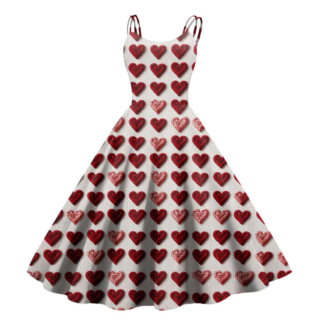 Women's Valentine's Day Love Heart Print Sexy Off Shoulder Vintage Dress