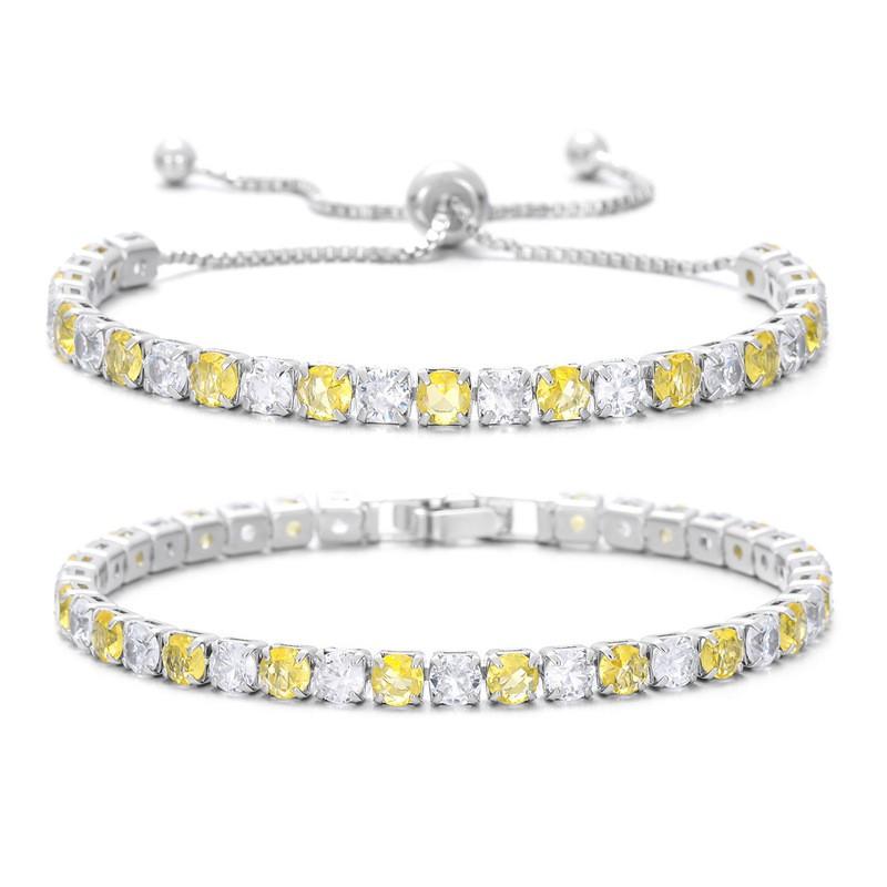 Adjustable Crystal Zircon Tennis Bracelet Women Geometric Design Multi-Color Alloy Jewelry Accessory