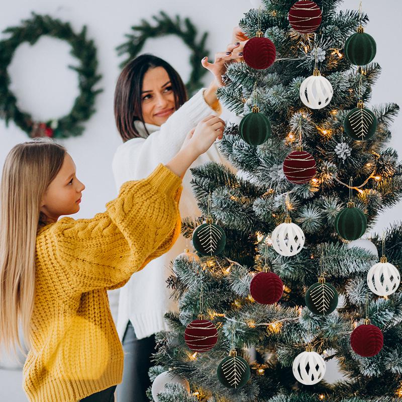 30 шт./коробка Рождественские бархатные шары 6 см Большие подвески для елки 2025 Веселое Рождество Украшение для дома 2026 Новогодние подарки