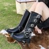 Women's Boots Elevation Waterproof Non-slip Belt Buckle Round Head Vintage High Boots Fashion Boots Belt Buckle Botas Mujer 2025