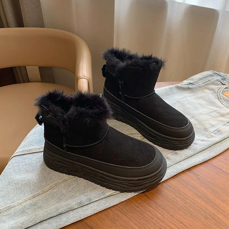 Women's Winter Chunky Platform Snow Boots Anti-Slip Comfortable Short Booties Shoes With Faux Fur Lining for Women Casual Faux Suede Warm Ankle Boots