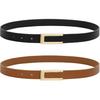 2 Pack Skinny Leather Belts for Women, Ladies Thin Waist Belt for Dresses Jeans Pants with Gold Buckle