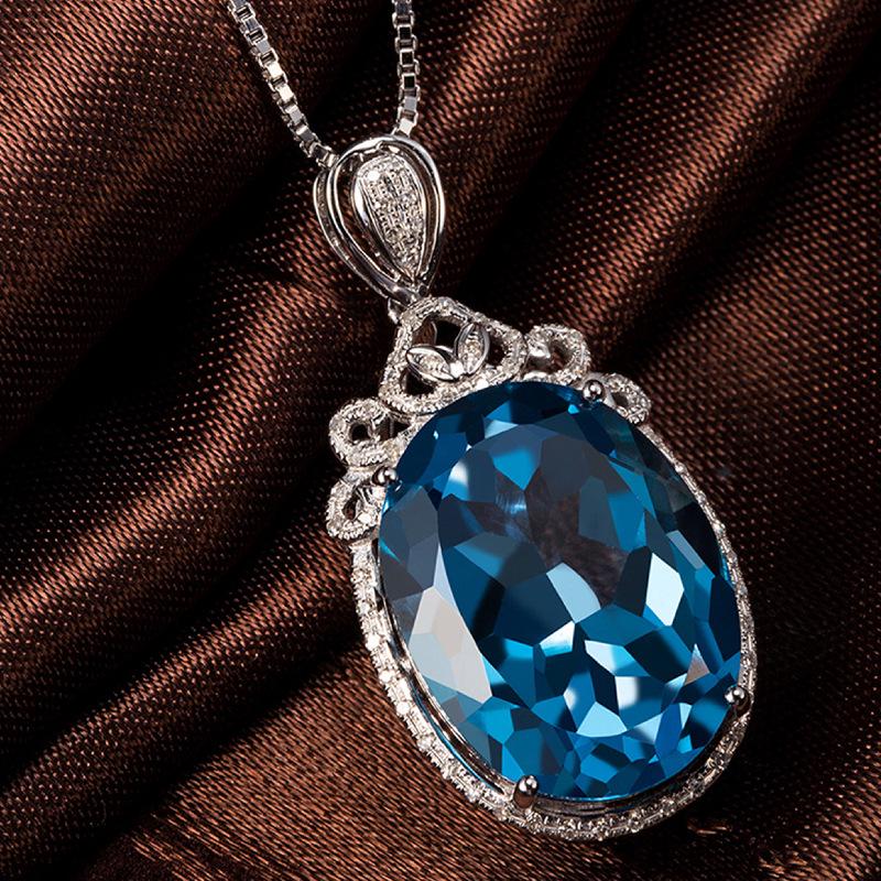 Подвеска-ожерелье с топазом Swiss Blue и драгоценными камнями из серебра 925 пробы