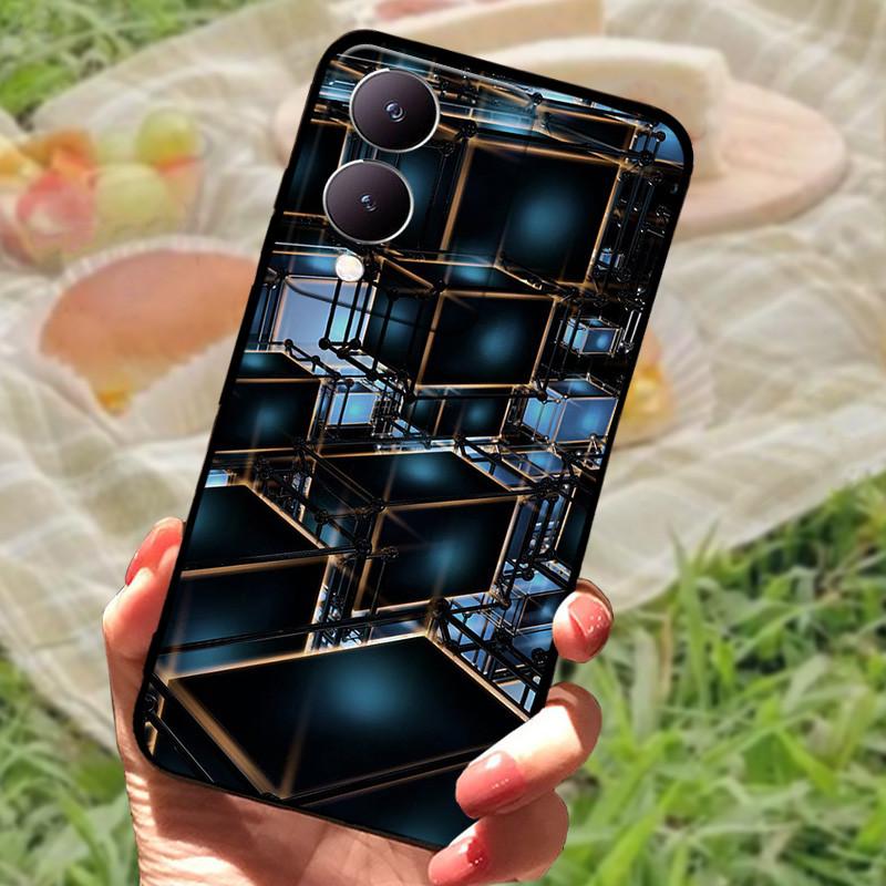 Чехол для Vivo Y17s Модный Мультяшный Черный Силиконовый Мягкий Задний Чехол-Крышка Для Vivo Y17s Чехол для Телефона 6.56" Y 17 s Funda Coque