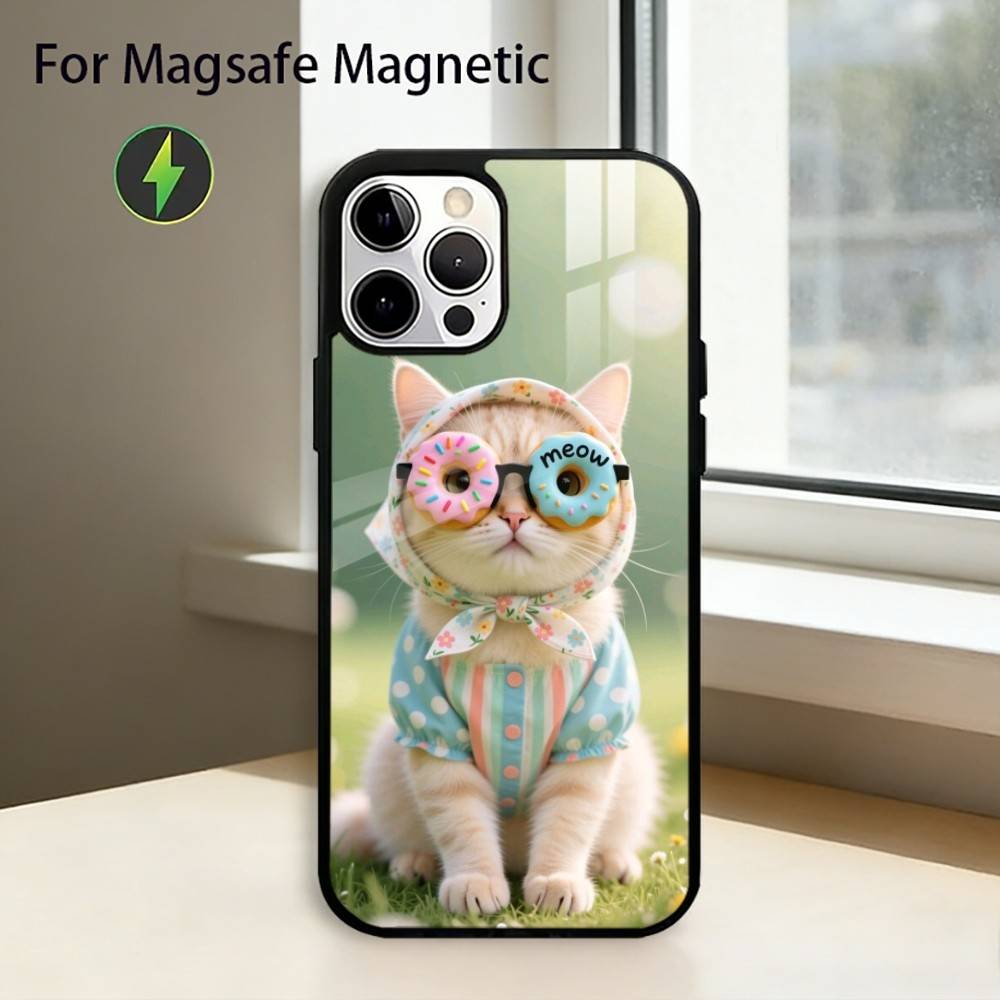 Эстетичный Чехол для Телефона с Портретами Кошек Для iPhone17,16,15,14,13,12,11 Plus,Pro Магнитный с Беспроводной Зарядкой Magsafe