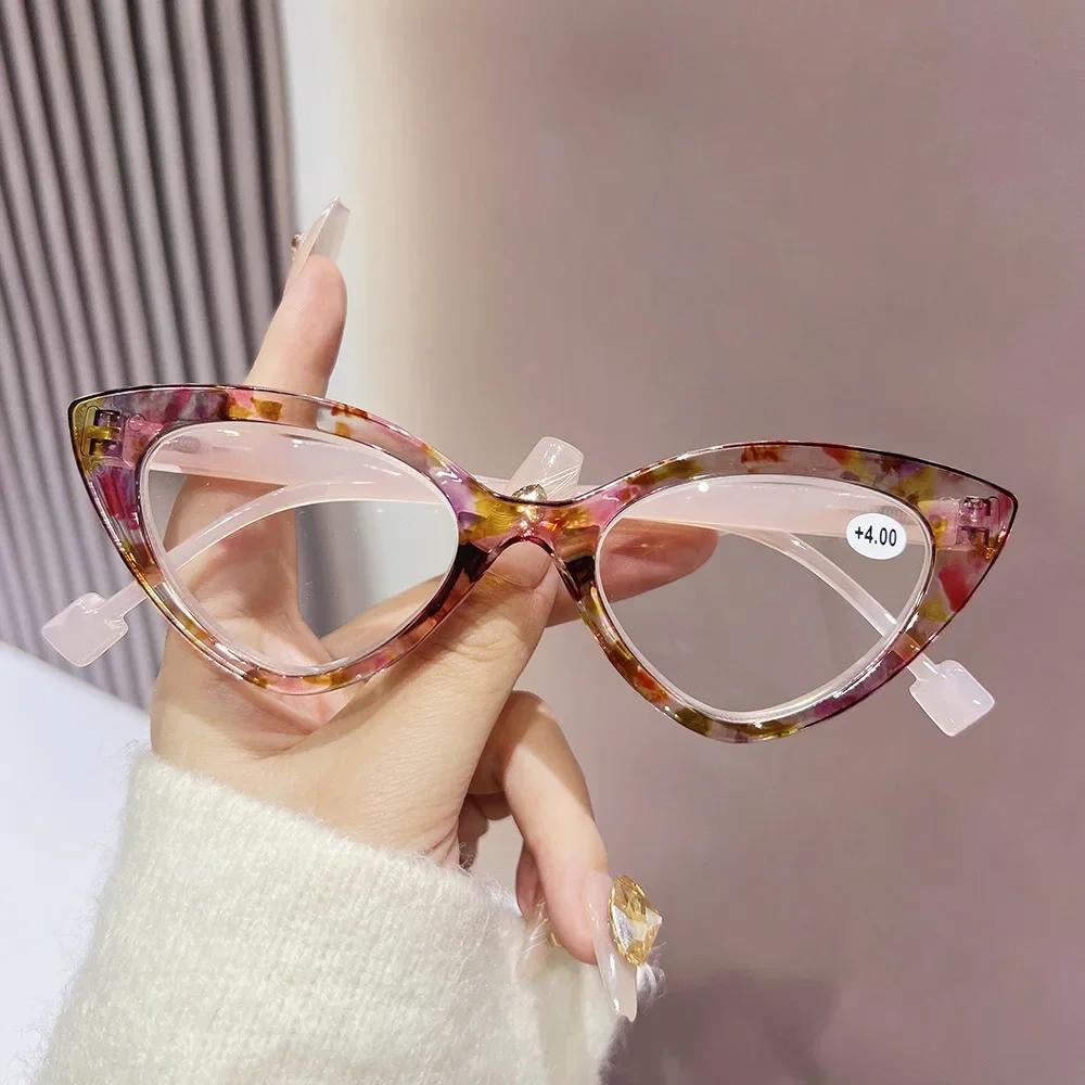 Cat Eye Hyperopia Eyeglasses Anti Blue Light Reading Glasses for Women Men Trendy Colorful Floral Frame Presbyopia Glasses