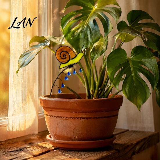 Metal Insect Garden Stakes Iridescent Dragonfly/Butterfly/Ladybug/Bee/Snail Stake, Lily of The Valley Yard Art for Snail Lawn Decor Mom Mother's