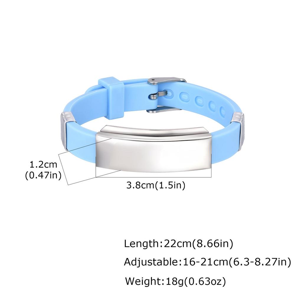 Vnox Free Customizable Engraving Adjustable Silicone Bracelet with Stainless Steel Plate, Soft Rubber Bangle Wristband for Men