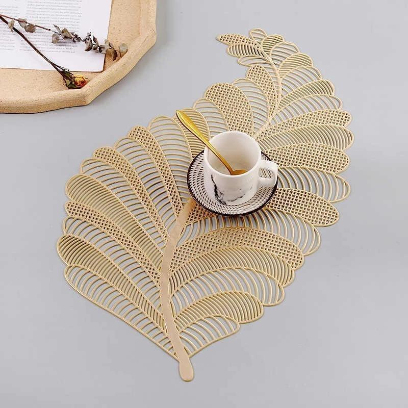 PVC Leaf Hollow Oil Water Resistant Nordic Non-slip Kitchen Placemat Coaster Insulation Pad Dish Coffee Table Mat Home D