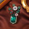 Vintage Crystal Emerakd Vase Flower Brooch For Women Colorful Rhinestone Sunflower Pins Jewelry Gifts